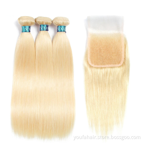 613 Blonde Straight Wave 100% Virgin Brazilian Human Hair Bundles Cuticle aligned HD Transparent Lace Frontal and Lace Closure